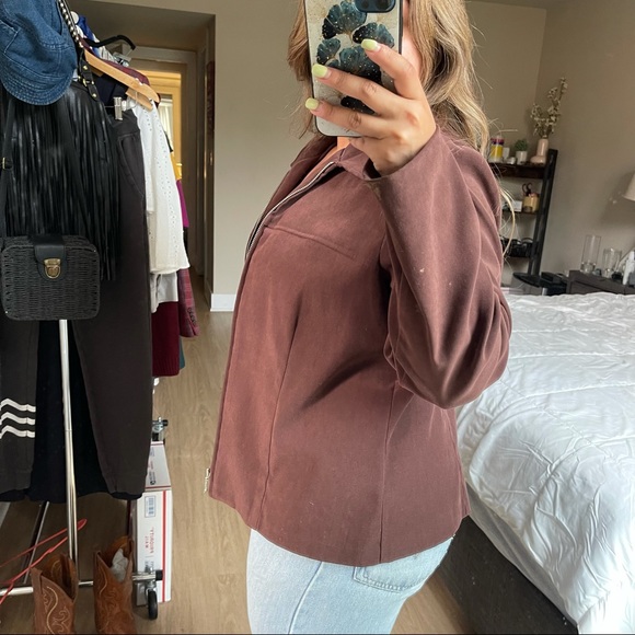 Vintage | Brown Neutral Y2K Zip Up Jacket With Shoulder Pads Size: S & M - Picture 3 of 8